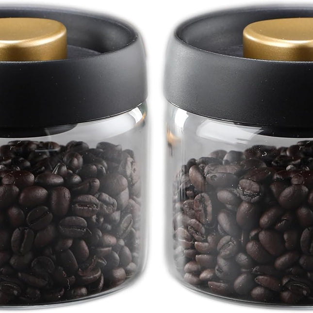 Airtight Borosilicate Glass Coffee Bean Storage Container with Vacuum Sealed Lid, 2pcs Food Storage Jars for Dry Goods, Coffee Bar Necessity.
