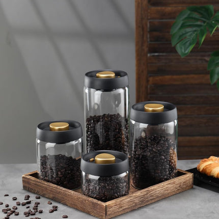 Airtight Borosilicate Glass Coffee Bean Storage Container with Vacuum Sealed Lid, 2pcs Food Storage Jars for Dry Goods, Coffee Bar Necessity.