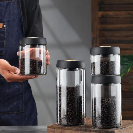 Airtight Borosilicate Glass Coffee Bean Storage Container with Vacuum Sealed Lid, 2pcs Food Storage Jars for Dry Goods, Coffee Bar Necessity.