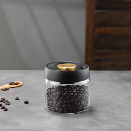 Airtight Borosilicate Glass Coffee Bean Storage Container with Vacuum Sealed Lid, 2pcs Food Storage Jars for Dry Goods, Coffee Bar Necessity.