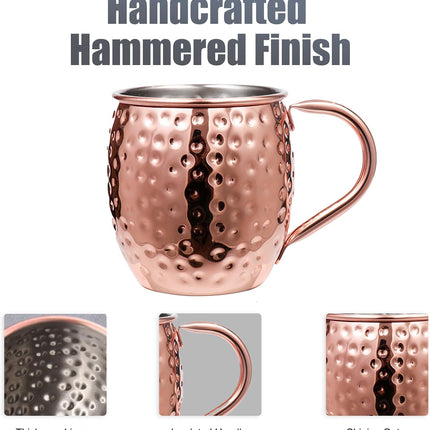 Moscow Mule Copper Mugs of 4 18-oz Pure Copper Plating Stainless Steel Drinking Cup with 4 Cocktail Copper Straws Great Dining Entertaining Bar Gift.