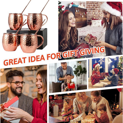 Moscow Mule Copper Mugs of 4 18-oz Pure Copper Plating Stainless Steel Drinking Cup with 4 Cocktail Copper Straws Great Dining Entertaining Bar Gift.