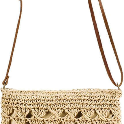 Summer Straw Bag for Women Small Beach Crossbody Bag Bohemian Weave Handmade Shoulder Handbags for Holiday Travel.