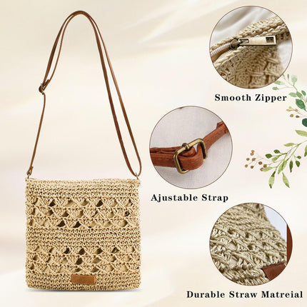 Summer Straw Bag for Women Small Beach Crossbody Bag Bohemian Weave Handmade Shoulder Handbags for Holiday Travel.