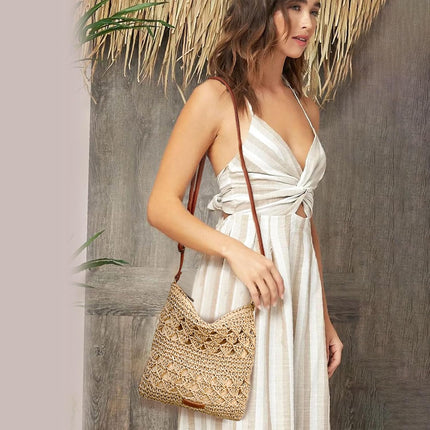 Summer Straw Bag for Women Small Beach Crossbody Bag Bohemian Weave Handmade Shoulder Handbags for Holiday Travel.