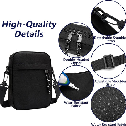 Small Crossbody Bag for Men, Mini Messenger Bag Side Shoulder Bag for Phone Passport, Casual Satchel Bag Phone Purse, Mini Sling Bag Fanny Pack Water Resistant for Travelling, Hiking (Black).