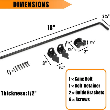 18" Heavy Duty Cane Bolt Gate Drop Rod-Steel Gate Ground Latch Designed for Wood Metal Vinyl Gates or Double Doors Fence Applications.