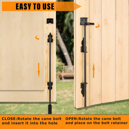 18" Heavy Duty Cane Bolt Gate Drop Rod-Steel Gate Ground Latch Designed for Wood Metal Vinyl Gates or Double Doors Fence Applications.