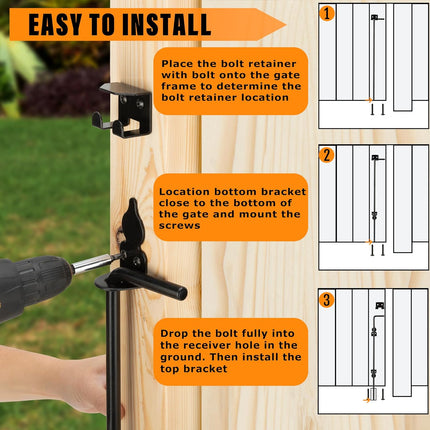 18" Heavy Duty Cane Bolt Gate Drop Rod-Steel Gate Ground Latch Designed for Wood Metal Vinyl Gates or Double Doors Fence Applications.