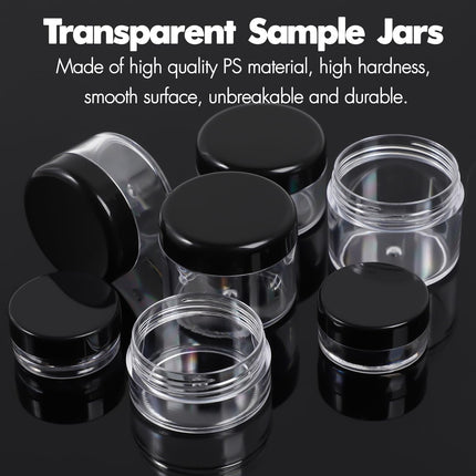 10 Pieces Small Travel Containers, 3/5/10/15/20 Gram Size for Creams, Sample With Screw Lids, 12Pcs Labels/2Pcs Mini Spatulas, Plastic Makeup (Black).