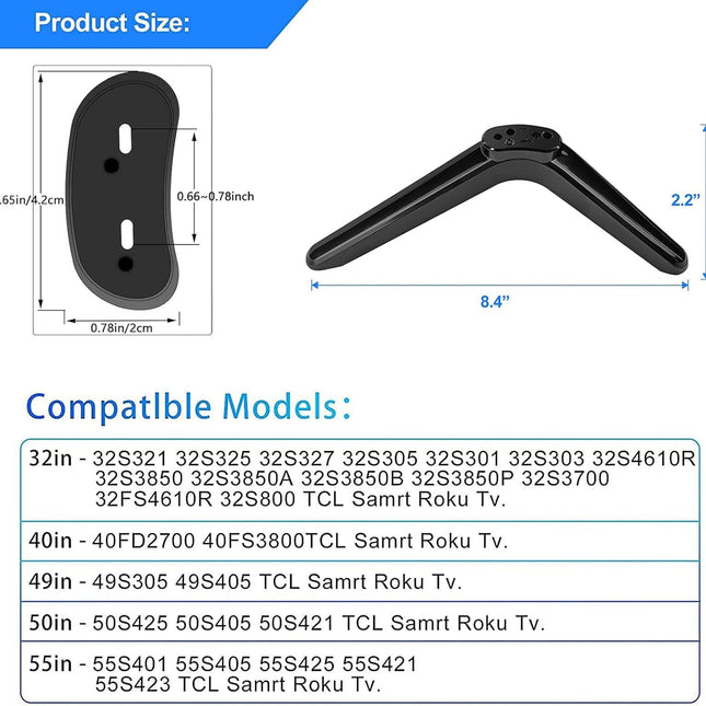 TV Base Stand, TV Legs for TCL Roku TV Stand Legs, ABS TV Legs with Screws and Instruction, TV Stand Legs Replacement for Most Smart TV(Black).