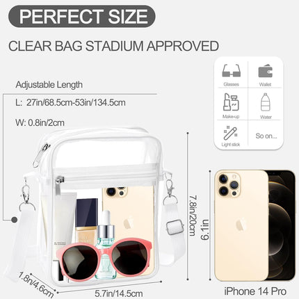 Clear Bag Stadium Approved, Clear Purse Crossbody Bag, Adjustable Shoulder Strap Clear Bags for Concerts.