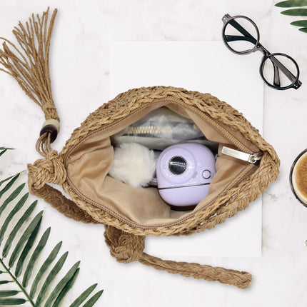 Women Small Straw Bag Summer Beach Crossbody Bag with Tassel Boho Weave Handmade Shoulder Purse or Holiday Travel.