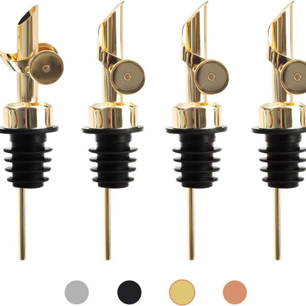 4 PCS Stainless Steel Pourers，Liquor Bottle Pourers Dispenser Spout Cover，Liquor Pour Spout With Cap，Suitable For Olive Oil Dispenser Oil Bottles (Gold).