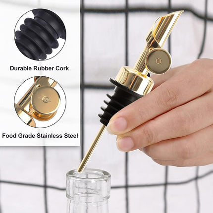 4 PCS Stainless Steel Pourers，Liquor Bottle Pourers Dispenser Spout Cover，Liquor Pour Spout With Cap，Suitable For Olive Oil Dispenser Oil Bottles (Gold).