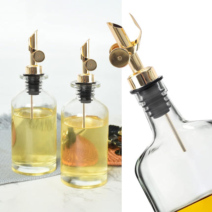 4 PCS Stainless Steel Pourers，Liquor Bottle Pourers Dispenser Spout Cover，Liquor Pour Spout With Cap，Suitable For Olive Oil Dispenser Oil Bottles (Gold).