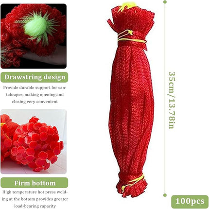 100Pcs Resuable Nylon Mesh Bags,Red Hanging Watermelon Net Bag,13.8"L Thicker Reusable Fruit Net Bag for Hanging Watermelon,Honeydew Melon,Vegetables,Load Capacity 1.5kg.