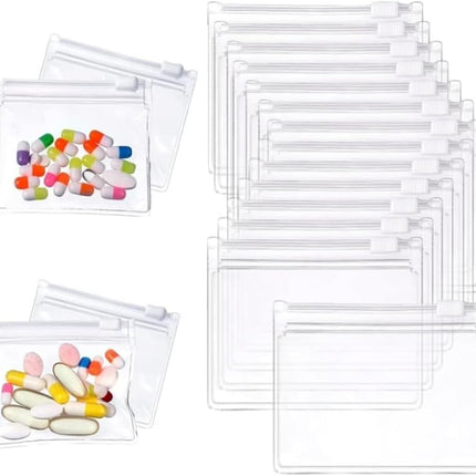 14 Pcs Zippered Pill Pouch Bags, Slide Lock Clear Plastic Mini Bags，Small Objects - Self-Sealing, Reusable, Travel-Friendly.
