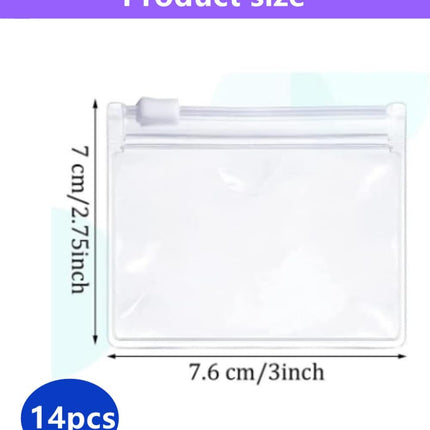 14 Pcs Zippered Pill Pouch Bags, Slide Lock Clear Plastic Mini Bags，Small Objects - Self-Sealing, Reusable, Travel-Friendly.