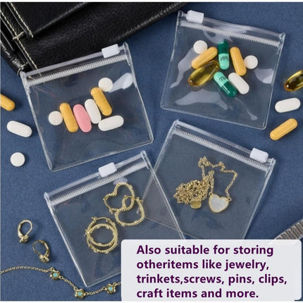 14 Pcs Zippered Pill Pouch Bags, Slide Lock Clear Plastic Mini Bags，Small Objects - Self-Sealing, Reusable, Travel-Friendly.