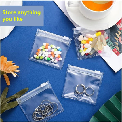 14 Pcs Zippered Pill Pouch Bags, Slide Lock Clear Plastic Mini Bags，Small Objects - Self-Sealing, Reusable, Travel-Friendly.