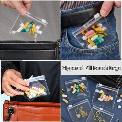 14 Pcs Zippered Pill Pouch Bags, Slide Lock Clear Plastic Mini Bags，Small Objects - Self-Sealing, Reusable, Travel-Friendly.