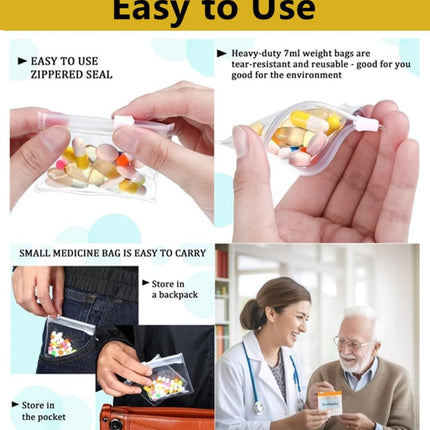 14 Pcs Zippered Pill Pouch Bags, Slide Lock Clear Plastic Mini Bags，Small Objects - Self-Sealing, Reusable, Travel-Friendly.
