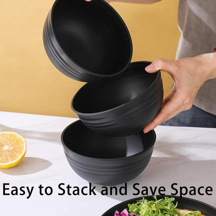 Unbreakable Wheat Straw Cereal Bowls Set of 6, 24 oz Microwave and Dishwasher Safe Lightweight Soup and Salad Bowl Sets, Reusable Dessert Bowls for Rice, Pasta, Snack, Fruit, BPA Free (Black).