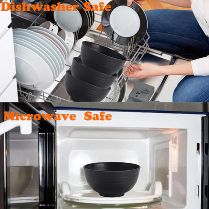 Unbreakable Wheat Straw Cereal Bowls Set of 6, 24 oz Microwave and Dishwasher Safe Lightweight Soup and Salad Bowl Sets, Reusable Dessert Bowls for Rice, Pasta, Snack, Fruit, BPA Free (Black).