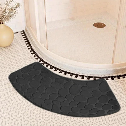 Bath Mat, Curved Shower Mat Non-Slip Quadrant Shower Mat Super Absorbent Corner Shower Mat Machine Washable Fan-Shaped Bathroom Carpet Rugs, Black, 16x39 inches.
