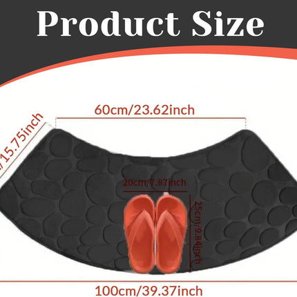 Bath Mat, Curved Shower Mat Non-Slip Quadrant Shower Mat Super Absorbent Corner Shower Mat Machine Washable Fan-Shaped Bathroom Carpet Rugs, Black, 16x39 inches.