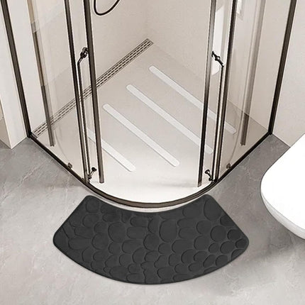 Bath Mat, Curved Shower Mat Non-Slip Quadrant Shower Mat Super Absorbent Corner Shower Mat Machine Washable Fan-Shaped Bathroom Carpet Rugs, Black, 16x39 inches.