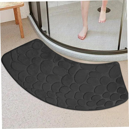 Bath Mat, Curved Shower Mat Non-Slip Quadrant Shower Mat Super Absorbent Corner Shower Mat Machine Washable Fan-Shaped Bathroom Carpet Rugs, Black, 16x39 inches.