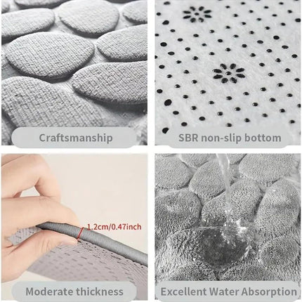Bath Mat, Curved Shower Mat Non-Slip Quadrant Shower Mat Super Absorbent Corner Shower Mat Machine Washable Fan-Shaped Bathroom Carpet Rugs, Black, 16x39 inches.