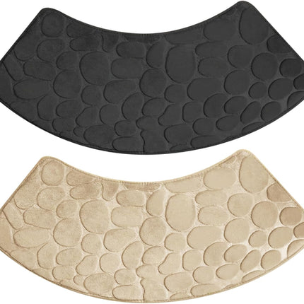 Bath Mat, Curved Shower Mat Non-Slip Quadrant Shower Mat Super Absorbent Corner Shower Mat Machine Washable Fan-Shaped Bathroom Carpet Rugs, Black, 16x39 inches.