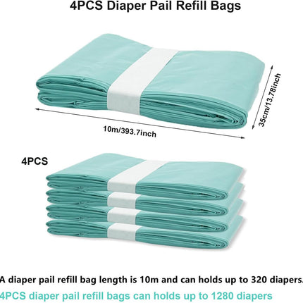 4 Pack Nappy Bin Refill Bags, Compatible with Dekor Classic Diaper Pail Refill Bags, Durable Diaper Pail Refills, Baby Diaper Bin Bag Liner Pails, Holds up to 1280 Diapers (4 Pack).
