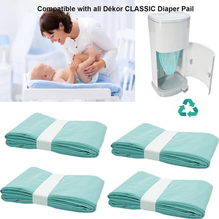 4 Pack Nappy Bin Refill Bags, Compatible with Dekor Classic Diaper Pail Refill Bags, Durable Diaper Pail Refills, Baby Diaper Bin Bag Liner Pails, Holds up to 1280 Diapers (4 Pack).