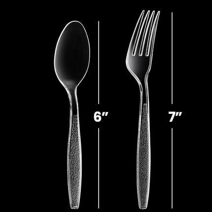 Clear Plastic Cutlery Set - (Bulk Pack 200 Pcs) Plastic Utensils Heavy Duty, 100 Plastic Forks and 100 Spoons for Party Supplies, Dinners, Take-Out, Catering, Food Services.