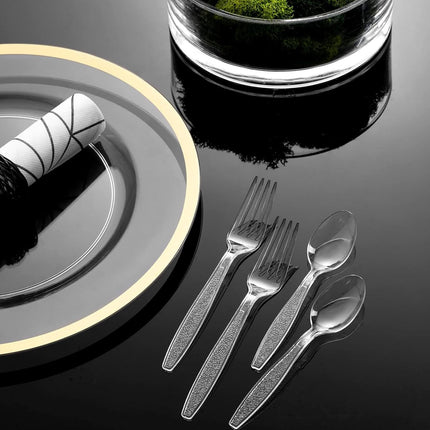 Clear Plastic Cutlery Set - (Bulk Pack 200 Pcs) Plastic Utensils Heavy Duty, 100 Plastic Forks and 100 Spoons for Party Supplies, Dinners, Take-Out, Catering, Food Services.