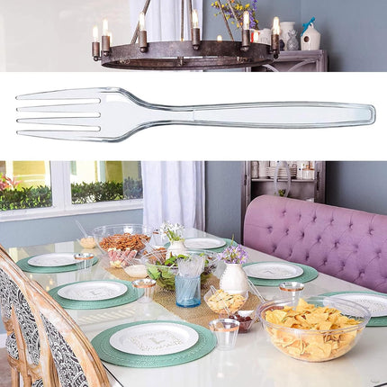 Clear Plastic Cutlery Set - (Bulk Pack 200 Pcs) Plastic Utensils Heavy Duty, 100 Plastic Forks and 100 Spoons for Party Supplies, Dinners, Take-Out, Catering, Food Services.