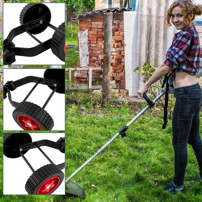 String Trimmer Wheel Attachment, Weed Wacker Attachments, Adjustable Support Wheels, Non-Slip Detachable Lawn Mower Support Wheels Labor-Saving Replacement for Most Mowers.