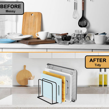 Cutting Board Organizer, Cutting Board Holder Rack Baking Cookie Pan Sheets Cooling Small Racks Storage Stand for Kitchen Cabinet Countertop Bakeware Organizer, 2-Pack.