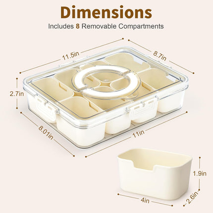 Snackle Box Container,Divided Clear Snack Box Serving Tray with Lid and Handle,8 Compartments Snack Tray,Portable Travel Snack Container,Perfect for Party, Travel, & Picniccnic（1 Pack）.