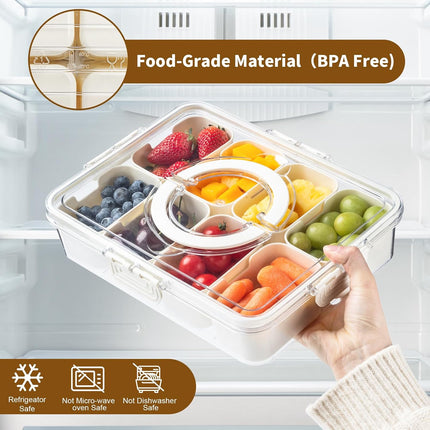 Snackle Box Container,Divided Clear Snack Box Serving Tray with Lid and Handle,8 Compartments Snack Tray,Portable Travel Snack Container,Perfect for Party, Travel, & Picniccnic（1 Pack）.