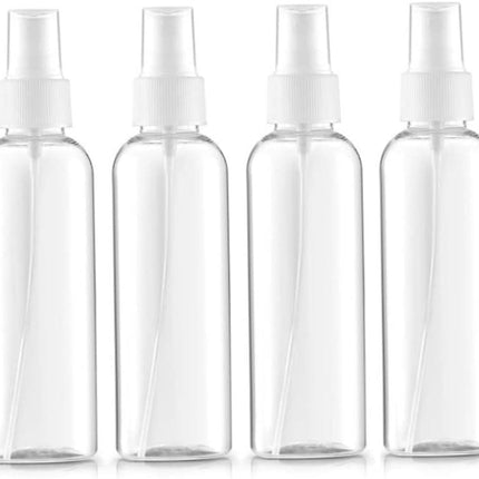 Small Spray Bottle 100ml Clear Plastic Spray Mist Bottle Refillable Travel Bottle Set for Toiletries 4PCS.