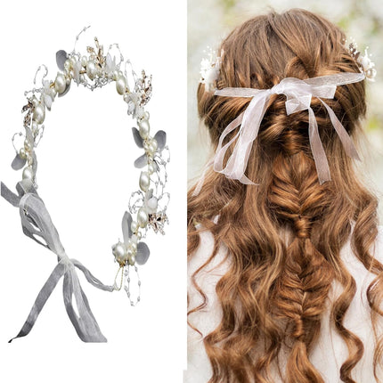 Flower Bridal Girl Bride Wedding Pearl Crown Headband Hair Headbands Tiara Vine Piece Accessories for Girls Accessories Shows (A39-1).