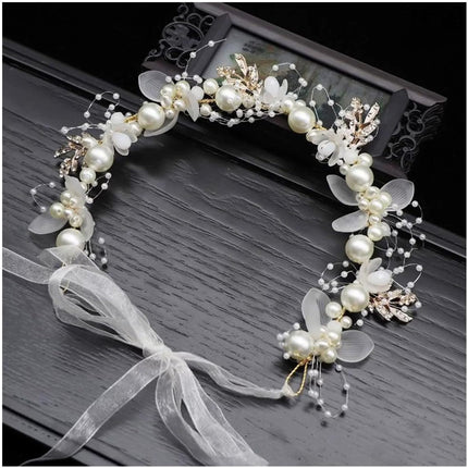 Flower Bridal Girl Bride Wedding Pearl Crown Headband Hair Headbands Tiara Vine Piece Accessories for Girls Accessories Shows (A39-1).