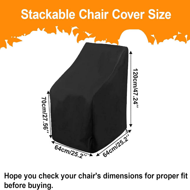 Waterproof Stacking Chair Covers for Outdoor Furniture, All-Weather Heavy-Duty 210D Oxford Fabric, Fits 25"x25"x47" Patio Chairs (Black, 1 PC).