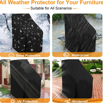 Waterproof Stacking Chair Covers for Outdoor Furniture, All-Weather Heavy-Duty 210D Oxford Fabric, Fits 25"x25"x47" Patio Chairs (Black, 1 PC).