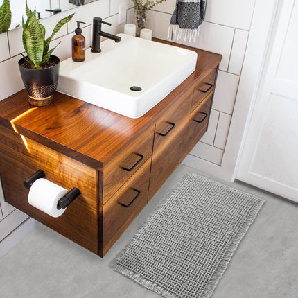 Grey Waffle Bath Mat,Super Absorbent Non Slip Bathroom Rug,Gray 18x30inch,Machine Washable Ultra Soft Floor Mats.